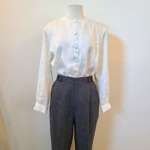 Casual Corner Vintage 80s 90s Off White Silky Button Down Blouse Size M